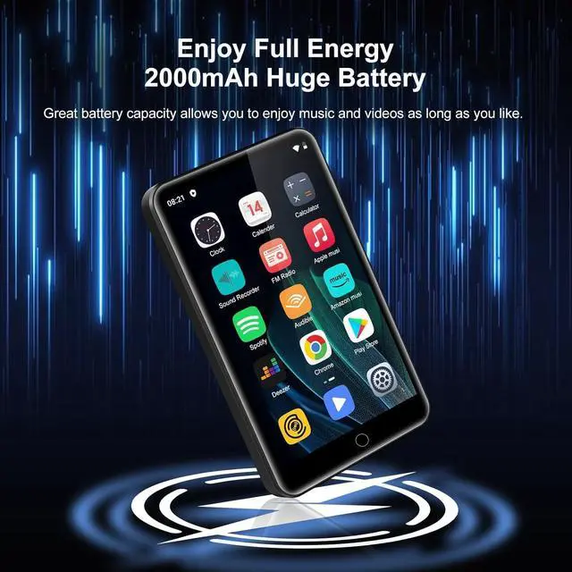 Alt view image 6 of 7 - 80GB MP3 Player with Bluetooth and WiFi, 4" HD Full Touch Screen MP3 Player with Spotify, Amazon Music,YouTube,Pandora,Libby,Android MP4 Music Player for Kids (Black)