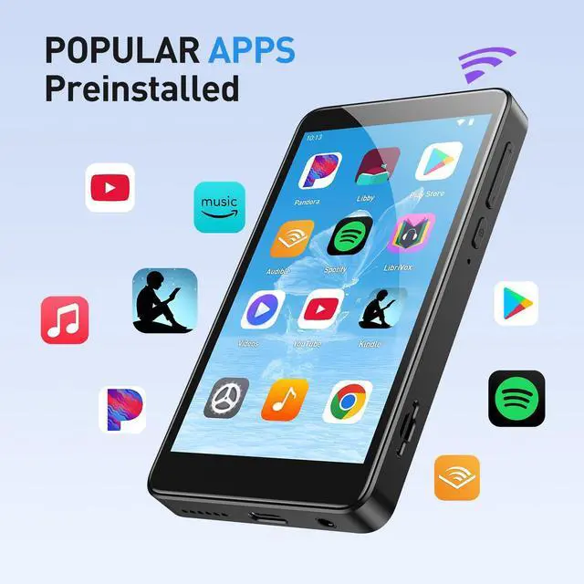 Alt view image 2 of 7 - 96GB MP3 Player with Bluetooth and WiFi, T08X 4'' Android 14 MP4 Music Player with Spotify, Audible, APP Store, Up to 1TB, Black