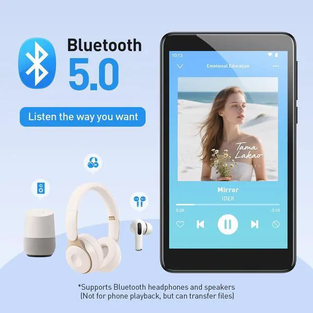 Alt view image 5 of 7 - 96GB MP3 Player with Bluetooth and WiFi, T08X 4'' Android 14 MP4 Music Player with Spotify, Audible, APP Store, Up to 1TB, Black