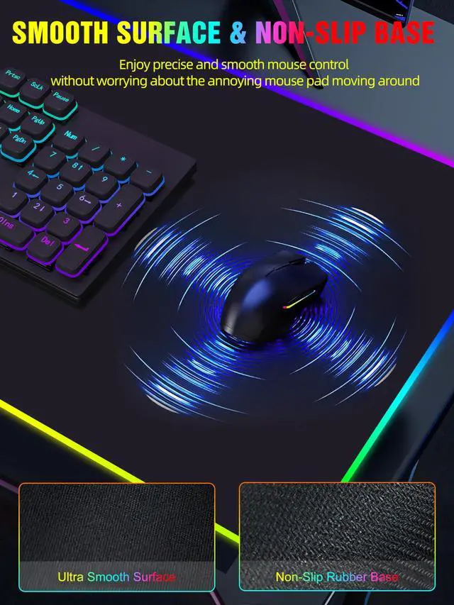 Alt view image 4 of 7 - Wireless Charging RGB Mouse Pad, Waterproof Gaming Desk Mat with 4 Light Modes & 11 RGB Colors, 31.5"x15.75" XXL Large Desk Pad(Includes 20W PD Power Adapter & 6.56ft Woven Cable)