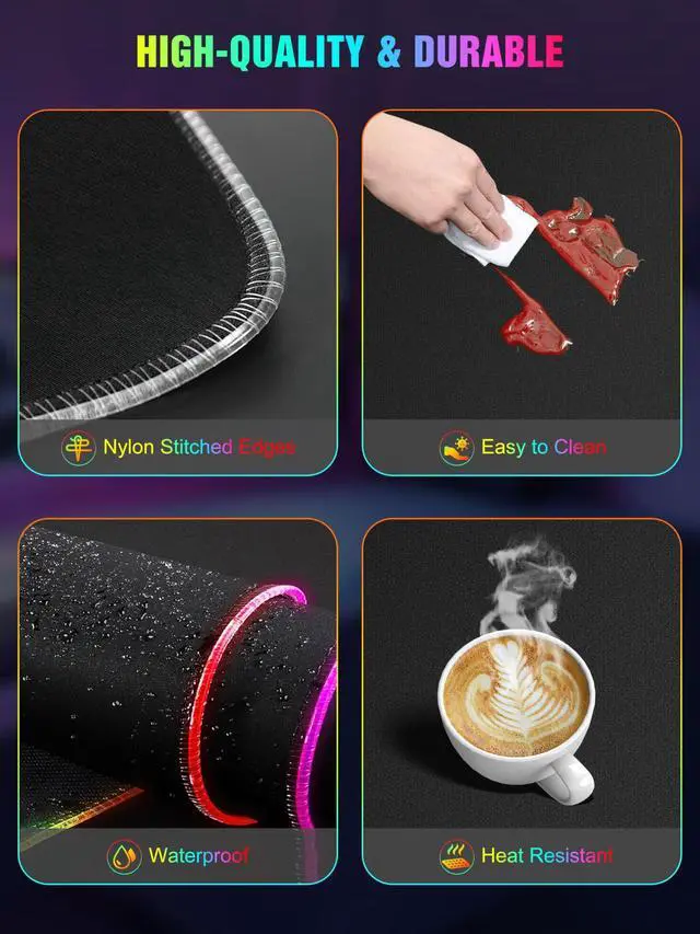 Alt view image 5 of 7 - Wireless Charging RGB Mouse Pad, Waterproof Gaming Desk Mat with 4 Light Modes & 11 RGB Colors, 31.5"x15.75" XXL Large Desk Pad(Includes 20W PD Power Adapter & 6.56ft Woven Cable)