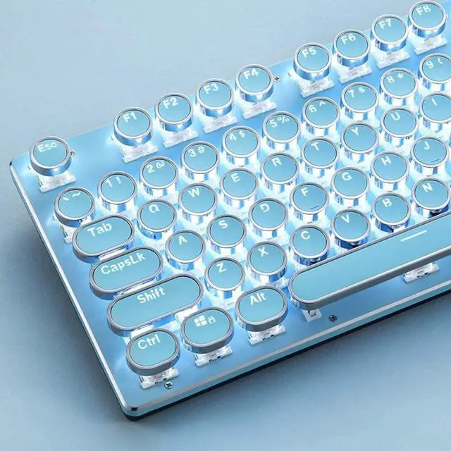 Alt view image 4 of 6 - Mechanical Gaming Keyboard and Mouse Combo, Retro Steampunk Vintage Typewriter-Style Keyboard with LED Backlit, 104-Key Anti-Ghosting Blue Switch Wired USB Metal Panel Round Keycaps, Blue