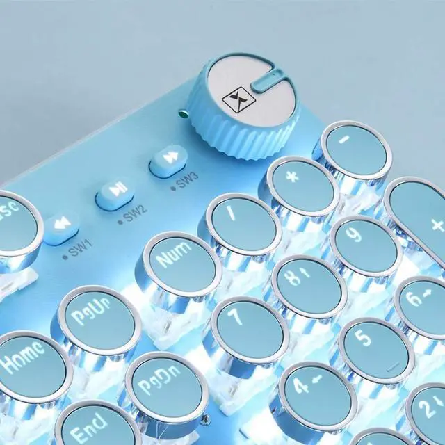 Alt view image 3 of 6 - Mechanical Gaming Keyboard and Mouse Combo, Retro Steampunk Vintage Typewriter-Style Keyboard with LED Backlit, 104-Key Anti-Ghosting Blue Switch Wired USB Metal Panel Round Keycaps, Blue