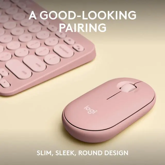 Alt view image 2 of 7 - Pebble 2 Combo, Wireless Keyboard and Mouse, Quiet and Portable, Customizable, Logi Bolt, Bluetooth, Easy-Switch for Windows, macOS, iPadOS, Chrome - Tonal Rose