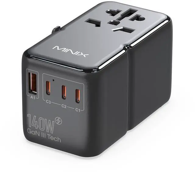 Main image of 140W Universal Travel Adapter, GaN III International Power Adapter, 3 USB-C 1 USB-A Ports, AC Outlet, Worldwide US/UK/EU/AU Travel Charger for Cameras Laptops Tablets Phones and More
