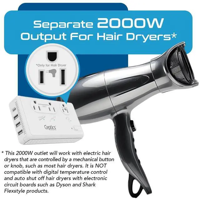 Alt view image 6 of 7 - 2000W Travel Voltage Converter for Hair Dryer & 200W Convert 220V to 110V for Curling Iron, Straightener, Chargers, Step Down World Power 4 USB Charging QC 3.0 SWadApt Type A, B, C, E/F, G, I