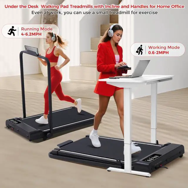 Alt view image 7 of 7 - Compact Walking Pad with Handle Bar and Incline, 3.0HP Portable Walking Pads Treadmills with Handles for Home Small, 0.6-6.2MPH Electric Small Under The DeskTreadmill for Small Spaces, 320LB Capacity