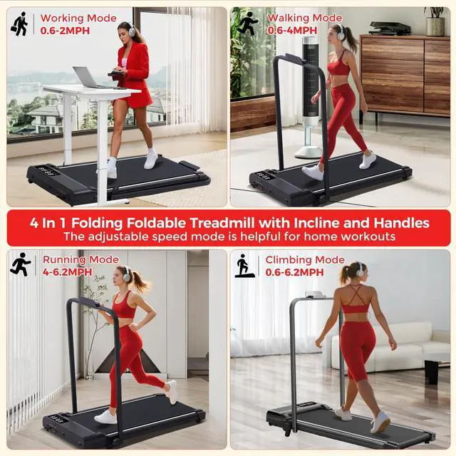 Alt view image 3 of 7 - Compact Walking Pad with Handle Bar and Incline, 3.0HP Portable Walking Pads Treadmills with Handles for Home Small, 0.6-6.2MPH Electric Small Under The DeskTreadmill for Small Spaces, 320LB Capacity