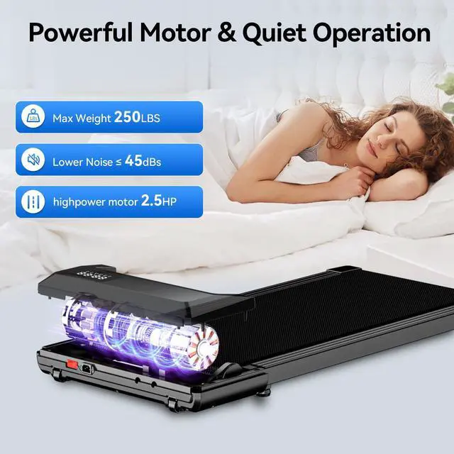 Alt view image 3 of 7 - Walking Pad, Under Desk Treadmill for Home Office, LED Display, 2.5 HP Quiet Walking Jogging MachineNo-Assembly Walking pad Treadmill with APP and Remote Control, 250 lbs Capacity