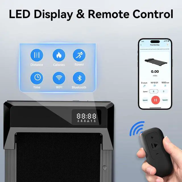 Alt view image 7 of 7 - Walking Pad, Under Desk Treadmill for Home Office, LED Display, 2.5 HP Quiet Walking Jogging MachineNo-Assembly Walking pad Treadmill with APP and Remote Control, 250 lbs Capacity