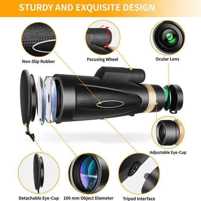Alt view image 2 of 7 - Monocular Telescope 80x100 HD Monoculars for Adults with Tripod & Phone Adapter, Monoculars for Stargazing Camping HikingTravel-Black