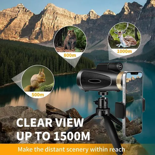 Alt view image 5 of 7 - Monocular Telescope 80x100 HD Monoculars for Adults with Tripod & Phone Adapter, Monoculars for Stargazing Camping HikingTravel-Black