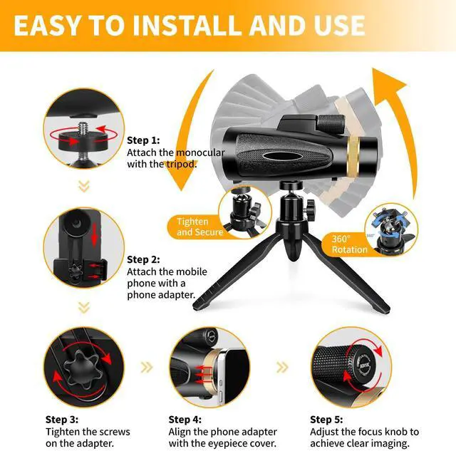 Alt view image 6 of 7 - Monocular Telescope 80x100 HD Monoculars for Adults with Tripod & Phone Adapter, Monoculars for Stargazing Camping HikingTravel-Black