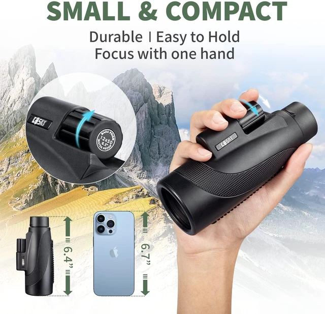 Alt view image 2 of 7 - Titan 12x50 Monocular for Adults High Powered with Phone Adapter BAK4 Prism & FMC Lens, IPX7 Waterproof, Monocular Telescope for Bird Watching, Wildlife Viewing, Travel, Hunting, Sports