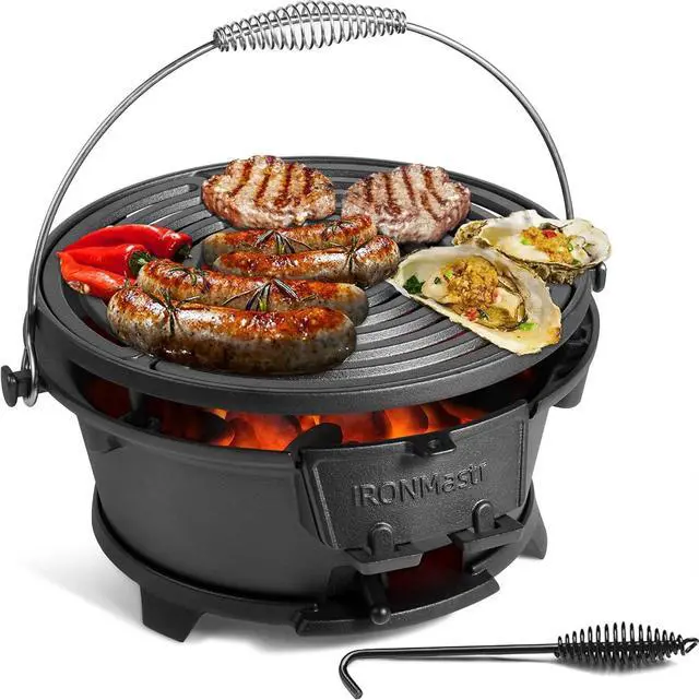 Main image of Hibachi Grill, 100% Cast Iron, Tabletop Small Portable Charcoal Grill for Outdoor Camping - 2 Heights, Air Control, Coal Door, Ideal for 2 People