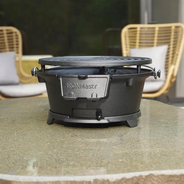 Alt view image 6 of 6 - Hibachi Grill, 100% Cast Iron, Tabletop Small Portable Charcoal Grill for Outdoor Camping - 2 Heights, Air Control, Coal Door, Ideal for 2 People