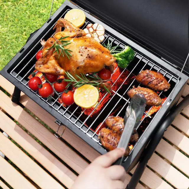 Alt view image 3 of 6 - Portable Charcoal Grill, Tabletop Outdoor Barbecue Smoker, Small BBQ Grill for Outdoor Cooking Backyard Camping Picnics Beach by GREEN