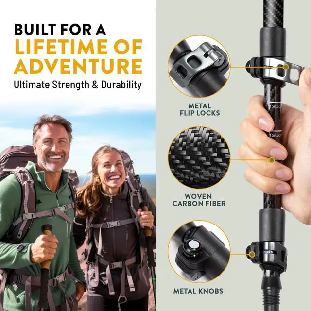 Alt view image 4 of 7 - Hiker Hunger Carbon Fiber Trekking Poles | Collapsible Walking Sticks for Travel | Walking Poles for Women | Hiking Poles for Men | Hiking Sticks | Walking Stick - 3k Black & Green Cork