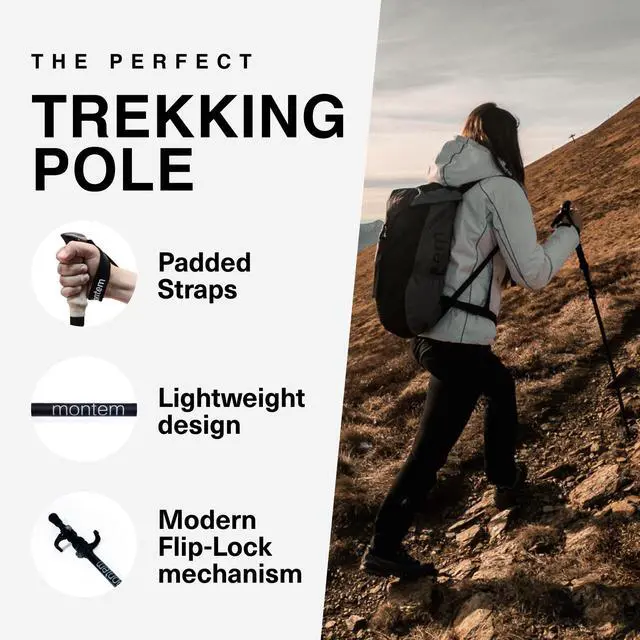 Alt view image 2 of 7 - Ultra Strong Trekking, Walking, and Hiking Poles - One Pair (2 Poles) - Collapsible, Lightweight, Quick Locking, Weather-Resistant and Ultra Durable (Black (EVA Foam Grip))