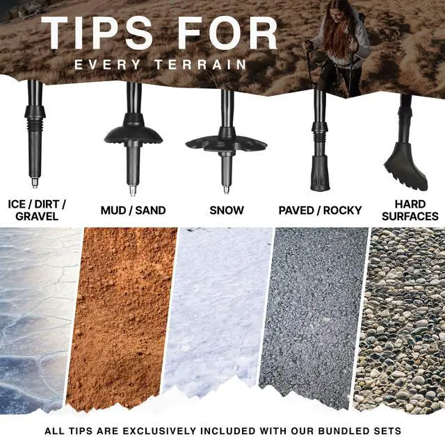 Alt view image 7 of 7 - Ultra Strong Trekking, Walking, and Hiking Poles - One Pair (2 Poles) - Collapsible, Lightweight, Quick Locking, Weather-Resistant and Ultra Durable (Black (EVA Foam Grip))