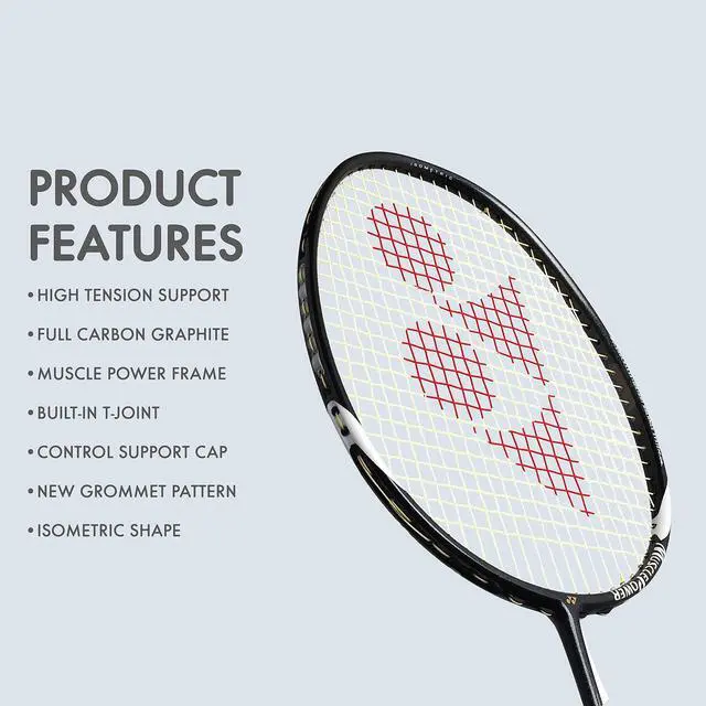 Alt view image 3 of 7 - Muscle Power 29 Carbon Graphite Strung Badminton Racket with Full Racket Cover (Black/White) | for Intermediate Players | 85 Grams | Maximum String Tension - 30lbs