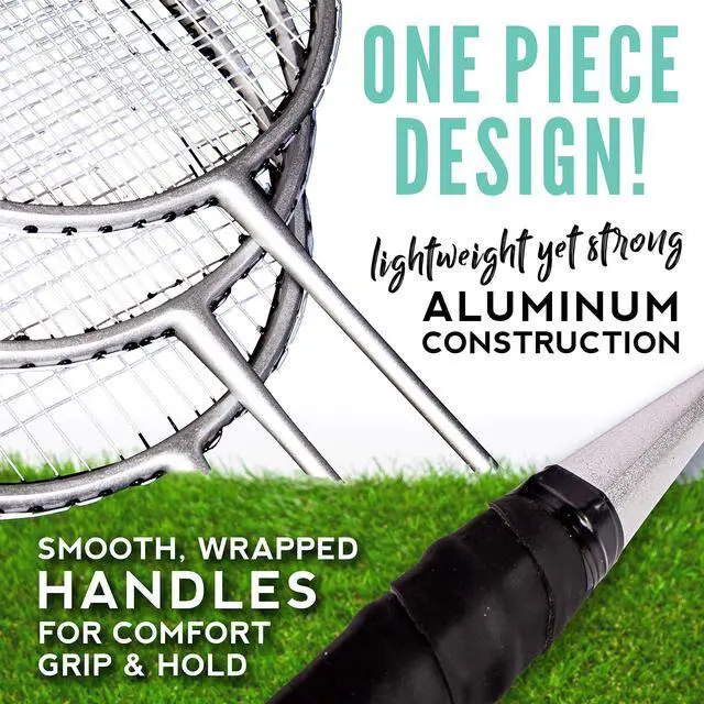 Alt view image 6 of 7 - Badminton Racket and Shuttlecock Set - Includes (4) Rackets, (4) Shuttlecocks with Carry Bag