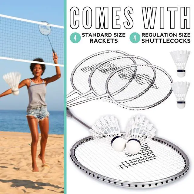 Alt view image 3 of 7 - Badminton Racket and Shuttlecock Set - Includes (4) Rackets, (4) Shuttlecocks with Carry Bag