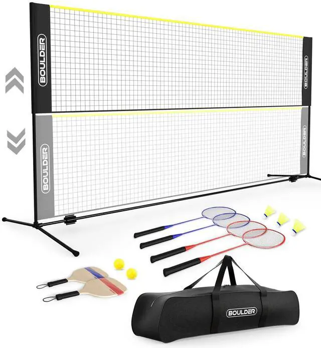 Main image of Sports All-in-One Pickleball & Badminton Set - Portable, Adjustable Net with Paddles & Rackets