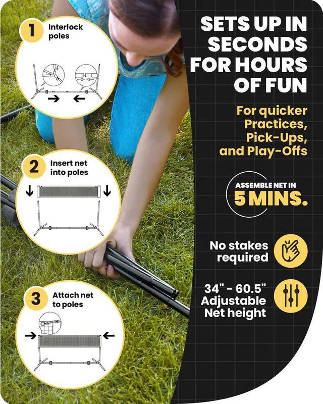 Alt view image 4 of 7 - Sports All-in-One Pickleball & Badminton Set - Portable, Adjustable Net with Paddles & Rackets
