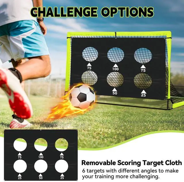 Alt view image 3 of 7 - Kids Soccer Goals for Backyard Set of 2-6x4 ft Portable Pop Up Soccer Nets Training Equipment Baseball Protective Screens with Soccer Ball, Ladder, Cones, Ideal Birthday