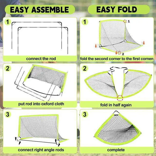 Alt view image 4 of 7 - Kids Soccer Goals for Backyard Set of 2-6x4 ft Portable Pop Up Soccer Nets Training Equipment Baseball Protective Screens with Soccer Ball, Ladder, Cones, Ideal Birthday