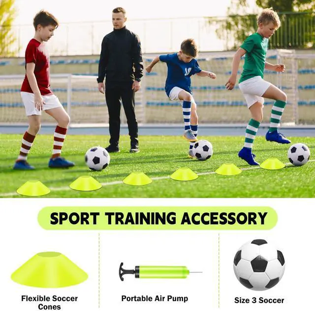 Alt view image 6 of 7 - Kids Soccer Goals for Backyard Set of 2-6x4 ft Portable Pop Up Soccer Nets Training Equipment Baseball Protective Screens with Soccer Ball, Ladder, Cones, Ideal Birthday