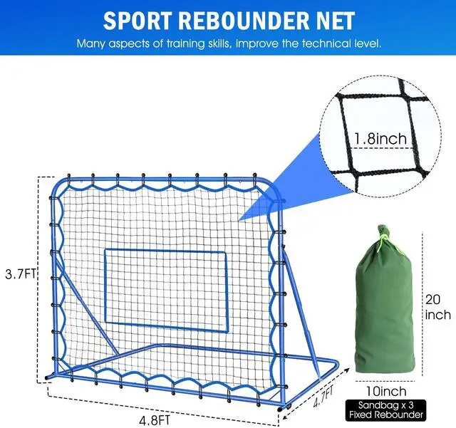 Alt view image 3 of 7 - 4.8x3.7FT Soccer Rebounder Net, Quick-Switch Angle Soccer Training for Control, Passing Practice, Easy Setup Rebounder Gifts & Equipment for Kids,Teens & Adults