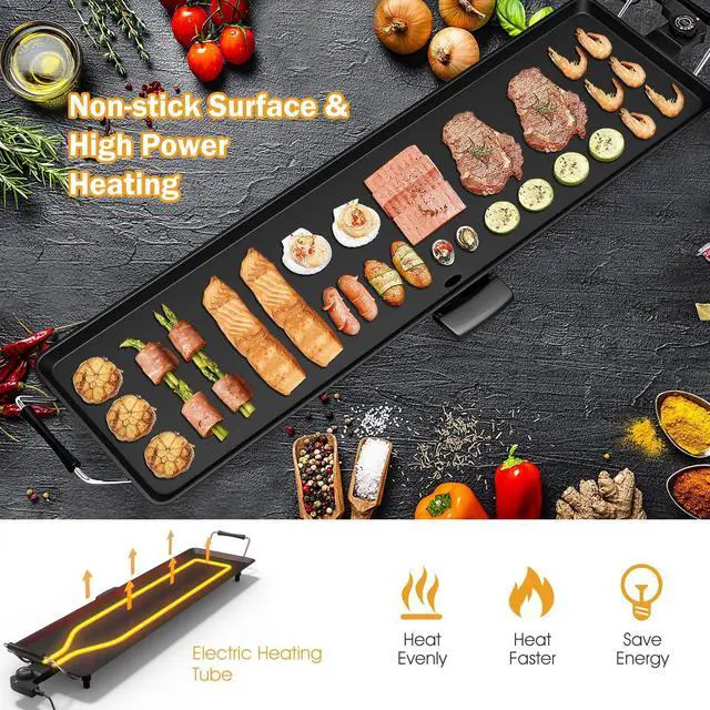 Alt view image 3 of 7 - 35" Electric Griddle Teppanyaki Grill BBQ, Nonstick Extra Large Griddle Long Countertop Grill with Adjustable Temperature & Drip Tray, Indoor Outdoor Cooking Plates for Pancake Barbecue