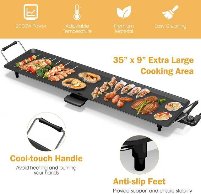 Alt view image 4 of 7 - 35" Electric Griddle Teppanyaki Grill BBQ, Nonstick Extra Large Griddle Long Countertop Grill with Adjustable Temperature & Drip Tray, Indoor Outdoor Cooking Plates for Pancake Barbecue