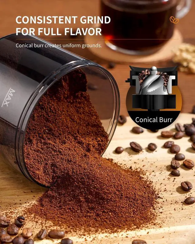 Alt view image 3 of 7 - Conical Burr Coffee Grinder, Electric Coffee Bean Grinder with 35 Grind Settings, Adjustable for 212 Cups, Anti-Static Design, Black