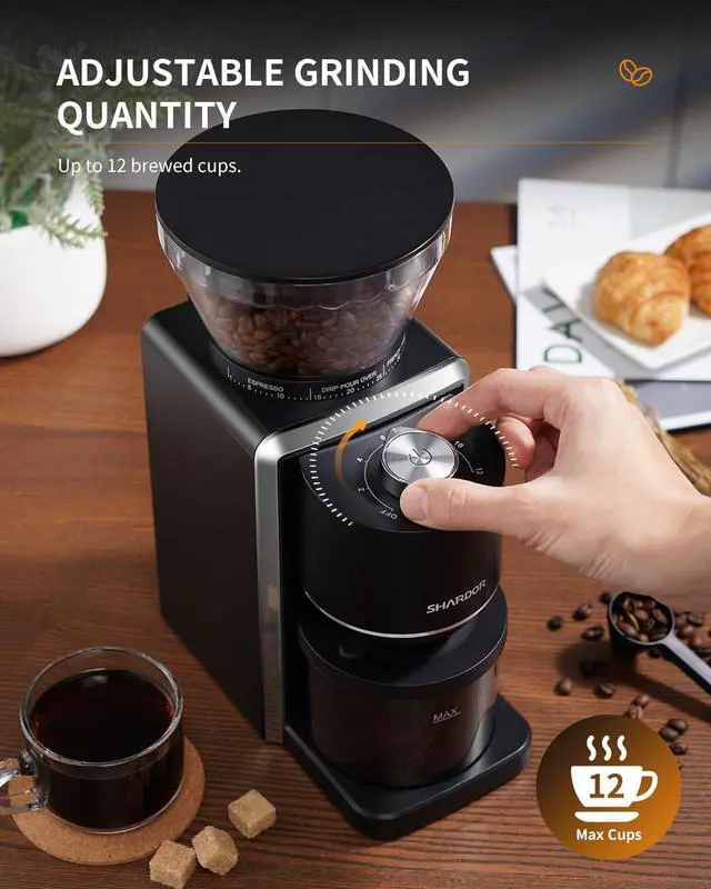 Alt view image 4 of 7 - Conical Burr Coffee Grinder, Electric Coffee Bean Grinder with 35 Grind Settings, Adjustable for 212 Cups, Anti-Static Design, Black