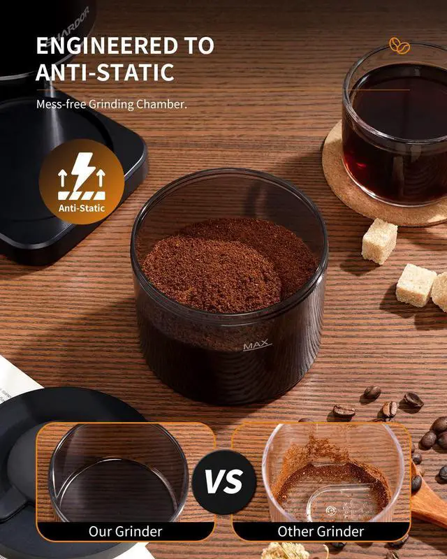 Alt view image 5 of 7 - Conical Burr Coffee Grinder, Electric Coffee Bean Grinder with 35 Grind Settings, Adjustable for 212 Cups, Anti-Static Design, Black