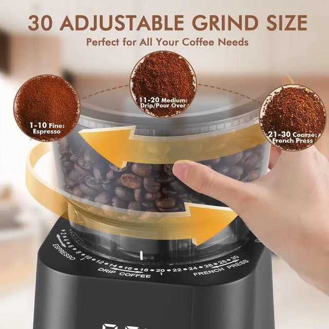 Alt view image 2 of 7 - Burr Coffee Grinder Electric, Adjustable Burr Mill with 30 Grinding Settings, Coffee Bean Grinder with Touchscreen, 2-12 Cups