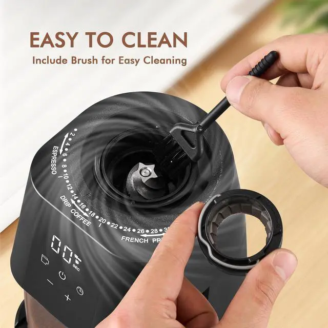 Alt view image 5 of 7 - Burr Coffee Grinder Electric, Adjustable Burr Mill with 30 Grinding Settings, Coffee Bean Grinder with Touchscreen, 2-12 Cups