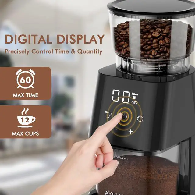 Alt view image 4 of 7 - Burr Coffee Grinder Electric, Adjustable Burr Mill with 30 Grinding Settings, Coffee Bean Grinder with Touchscreen, 2-12 Cups