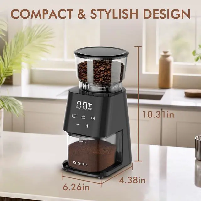 Alt view image 7 of 7 - Burr Coffee Grinder Electric, Adjustable Burr Mill with 30 Grinding Settings, Coffee Bean Grinder with Touchscreen, 2-12 Cups