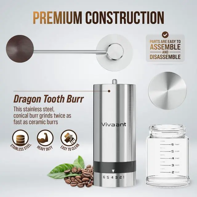 Alt view image 3 of 7 - Coffee Grinder Manual Capacity 32g - Stainless Steel Conical Burr Coffee Grinder Hand, Manual Coffee Grinder Espresso with Adjustable Settings, Portable Coffee Bean Grinder for French Press
