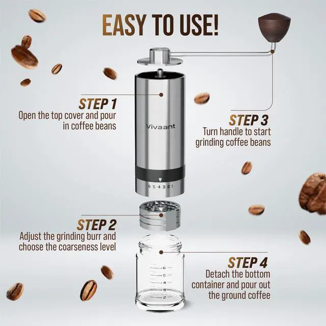 Alt view image 2 of 7 - Coffee Grinder Manual Capacity 32g - Stainless Steel Conical Burr Coffee Grinder Hand, Manual Coffee Grinder Espresso with Adjustable Settings, Portable Coffee Bean Grinder for French Press