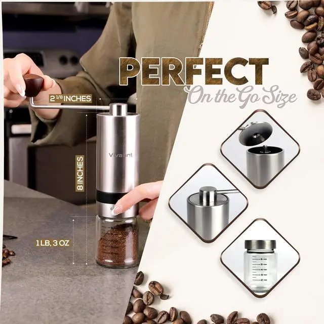 Alt view image 4 of 7 - Coffee Grinder Manual Capacity 32g - Stainless Steel Conical Burr Coffee Grinder Hand, Manual Coffee Grinder Espresso with Adjustable Settings, Portable Coffee Bean Grinder for French Press