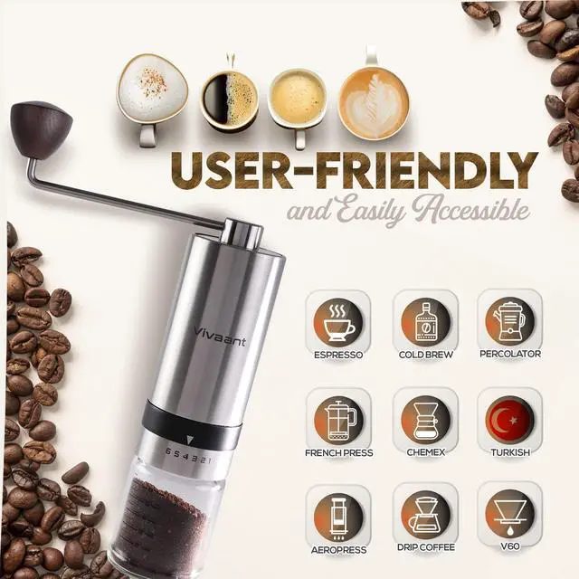 Alt view image 7 of 7 - Coffee Grinder Manual Capacity 32g - Stainless Steel Conical Burr Coffee Grinder Hand, Manual Coffee Grinder Espresso with Adjustable Settings, Portable Coffee Bean Grinder for French Press