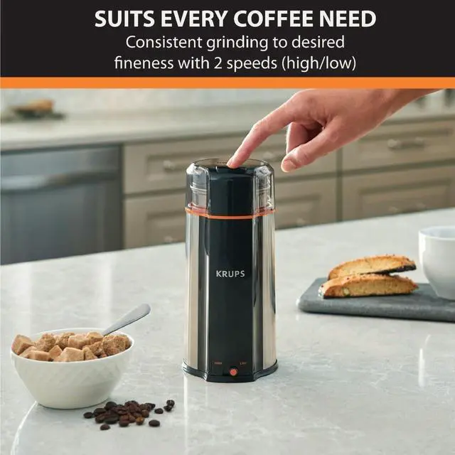 Alt view image 2 of 7 - 3oz Coffee Grinder, Ultimate Silent Vortex Plastic and Stainless Steel Grinder with Removable Bowl Mess-Free, 8 Times Quieter, 2 Speeds 240 Watts,Dry Herbs,Dishwasher Safe,12 cups ground Silver