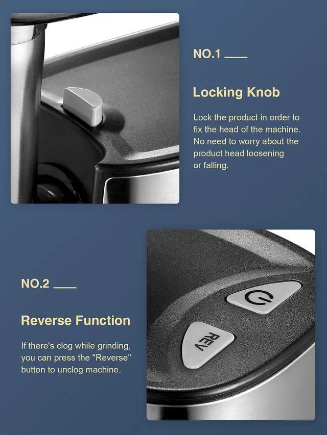 Alt view image 5 of 6 - 3000W Max Heavy Duty Electric Meat Grinder with Sausage Stuffer Maker & Kubbe Kit, 2 Stainless Steel Grinding Plates for Home & Restaurant(Silve&Black)