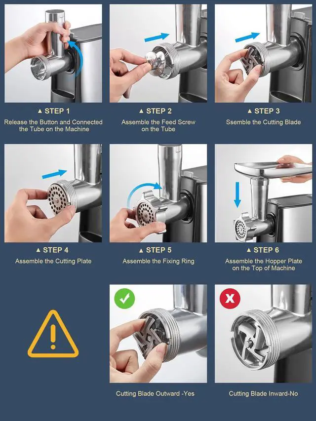 Alt view image 6 of 6 - 3000W Max Heavy Duty Electric Meat Grinder with Sausage Stuffer Maker & Kubbe Kit, 2 Stainless Steel Grinding Plates for Home & Restaurant(Silve&Black)