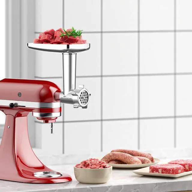 Alt view image 7 of 7 - Metal Meat Grinder Attachment for Stand Mixer, Meat Grinder for Kitchen Aid Includes 4 Grinding Plates, 3 Sausage Stuffer Tubes, 2 Grinding Blades, Food Grinder Attachment for